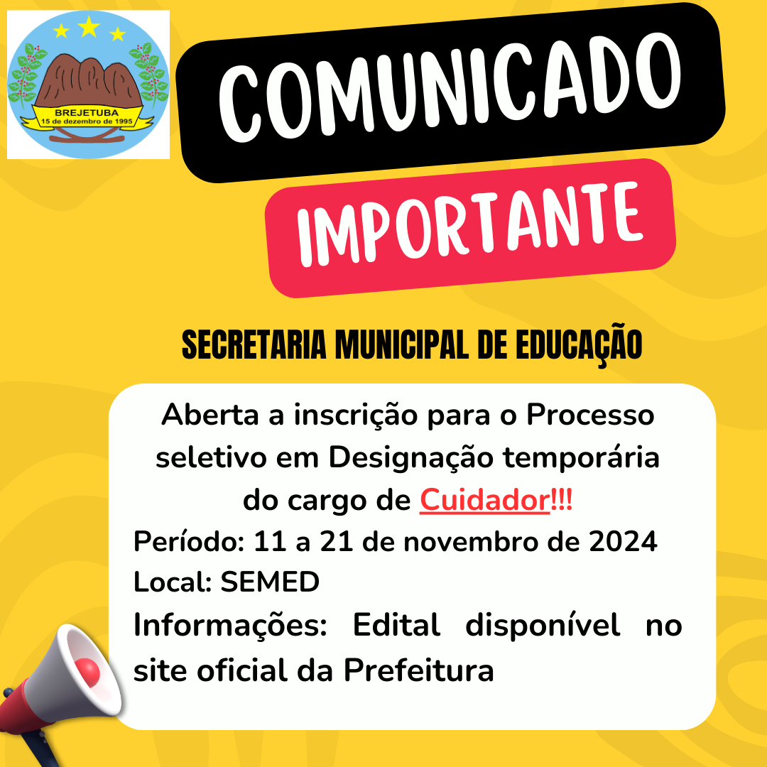 Imagem da notícia: Aberta as inscrições para o Processo seletivo em Designação temporária para o cargo de Cuidador!